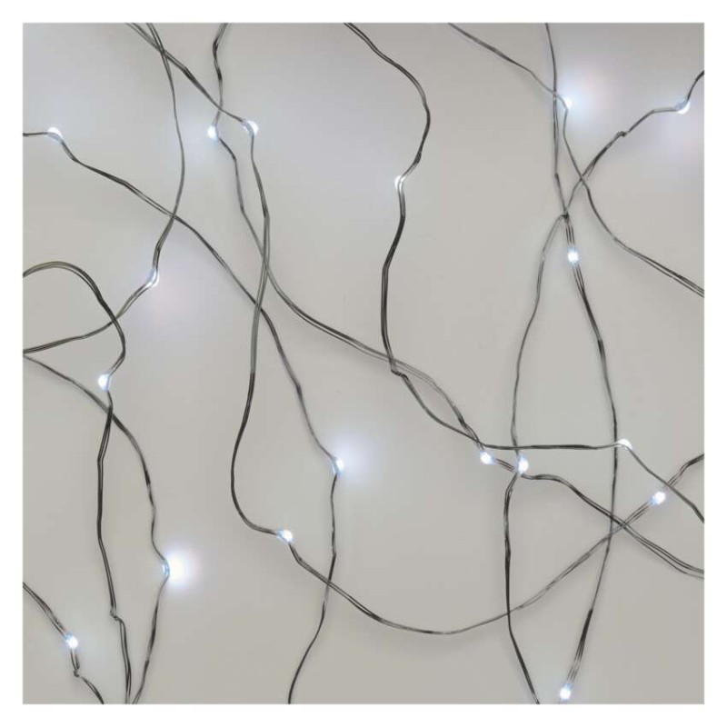 LED Weihnachtliche Nano-Kette silberfarben, 0,9 m, 2x AA, Innen, Kaltweiß, Timer