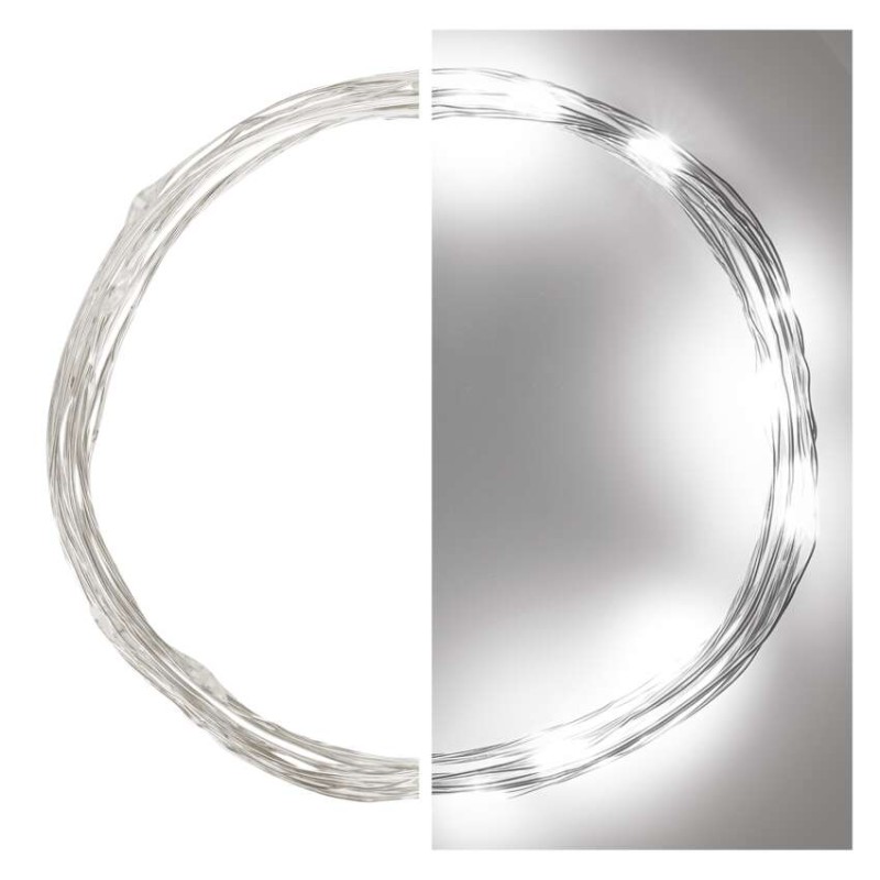 LED Ziemassvētku nano virtene, sudr., 1,9 m, 2x AA, liet. iekšt., auksti balta, ar taimeru