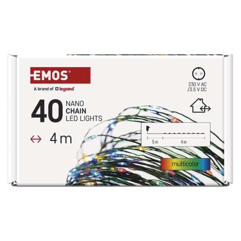 Dekoracje - 40 LED nano łezki 4m multikolor, zielony przewód, IP44 timer
