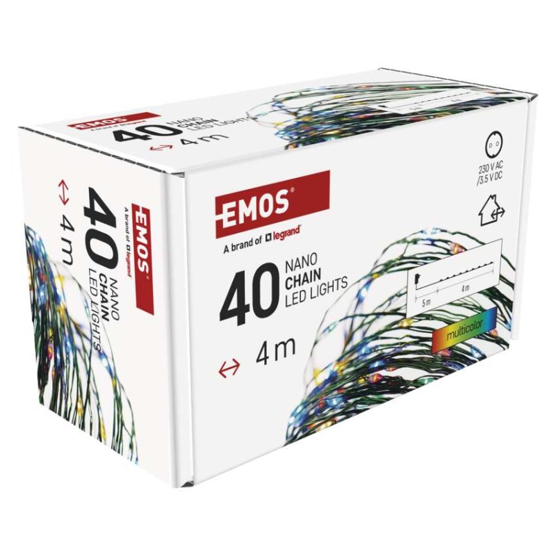 Dekoracje - 40 LED nano łezki 4m multikolor, zielony przewód, IP44 timer