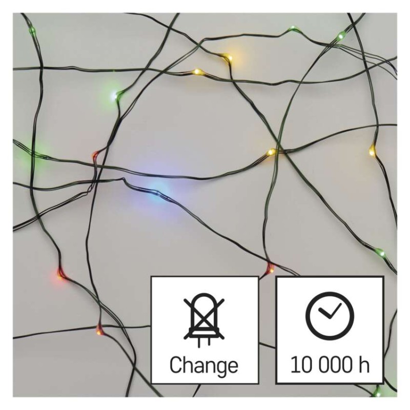 Dekoracje - 40 LED nano łezki 4m multikolor, zielony przewód, IP44 timer