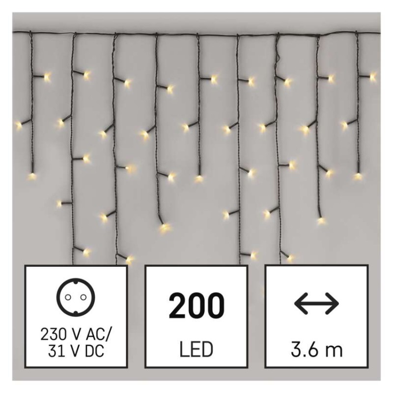 LED Weihnachts-Eiszapfen, 3,6 m, Außen und Innen, warm-weiß, Programme