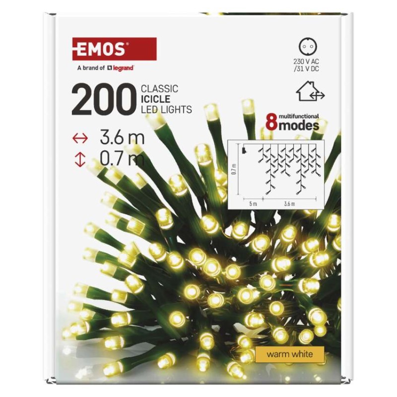 LED Weihnachts-Eiszapfen, 3,6 m, Außen und Innen, warm-weiß, Programme