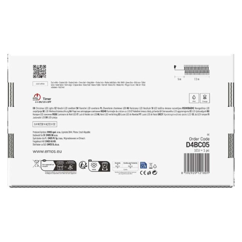 Lampki choinkowe LED Cluster, jeżyk, 960LED 7,2m, zimna biel, 64 programów, timer