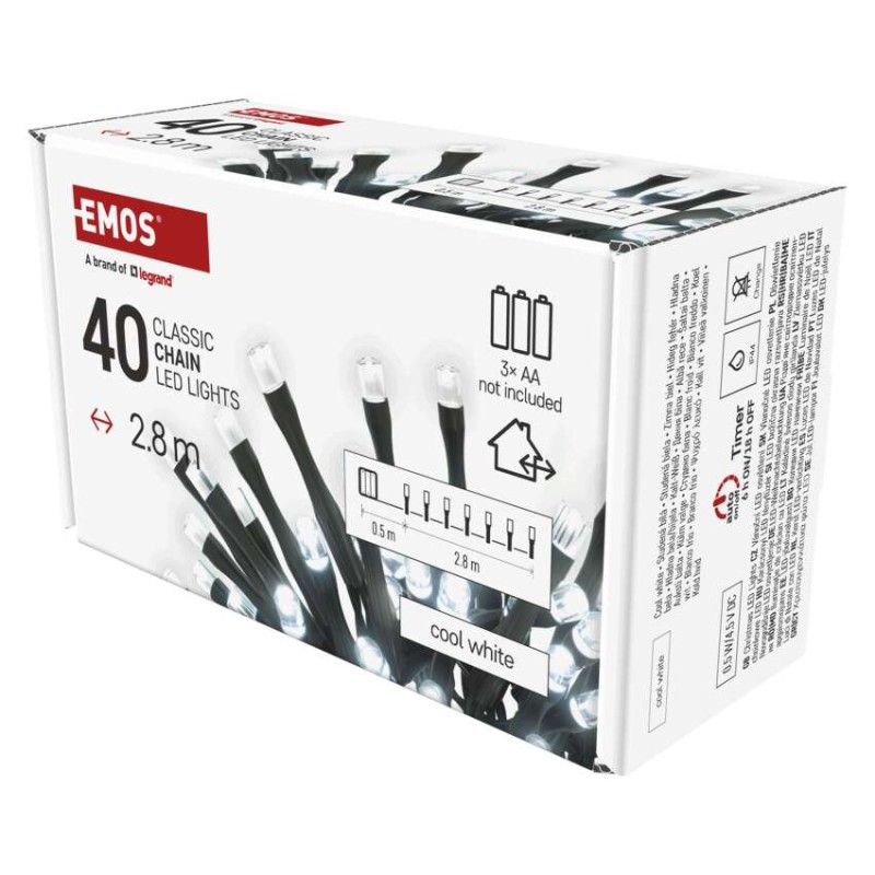 Lampki choinkowe LED Cluster, 40 LED 2,8 m, 3x AA, zimna biel, IP44, timer
