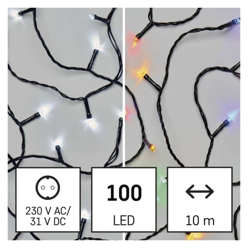 LED Weihnachtliche Lichterkette 2v1, 10 m, Außen/Innen, kaltweiß/Multicolor, Programme