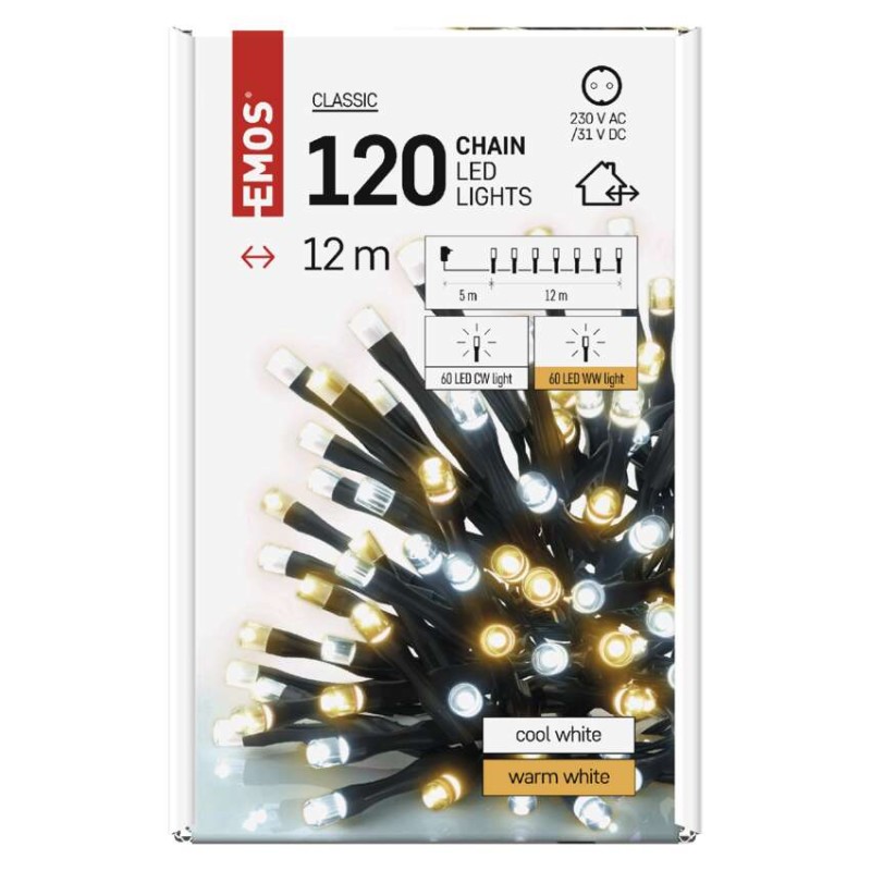 LED Weihnachtliche Lichterkette, 12 m, Außen/Innen, warmweiß/kaltweiß, Timer