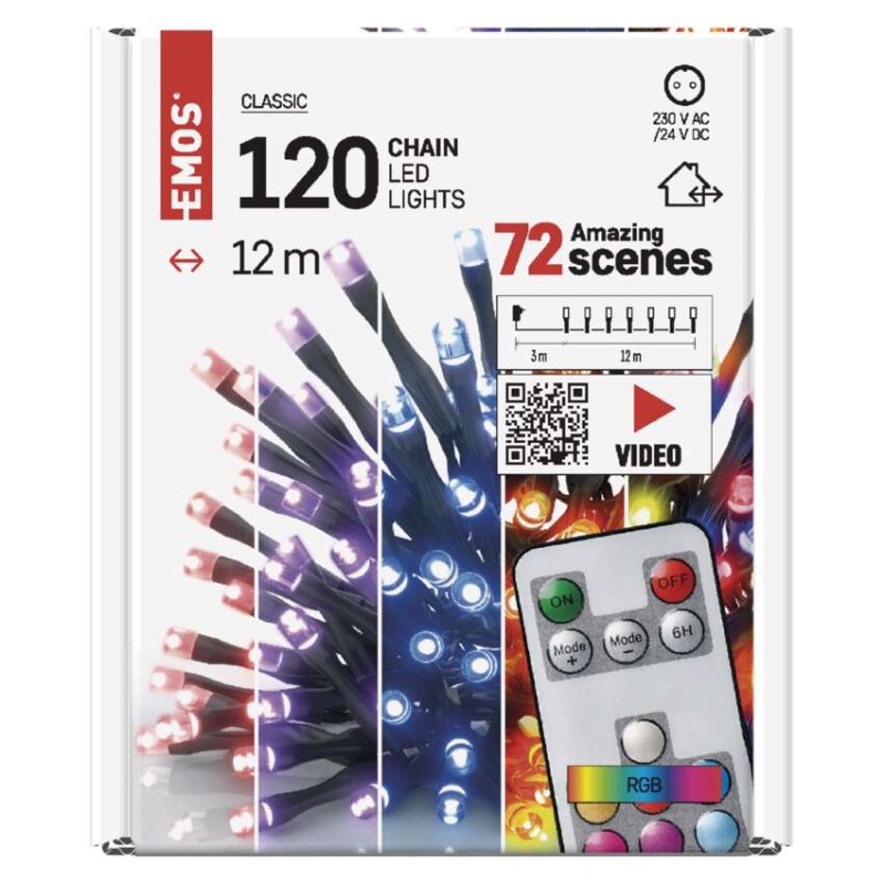 LED Weihnachtliche Lichterkette, 12 m, Außen/Innen, RGB, Fernbedienung, Programme, Timer