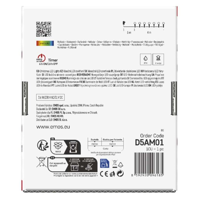 LED svetlobna cherry veriga – kroglice 2,5 cm, 4 m, zun. in notr., večbarvna, časovnik