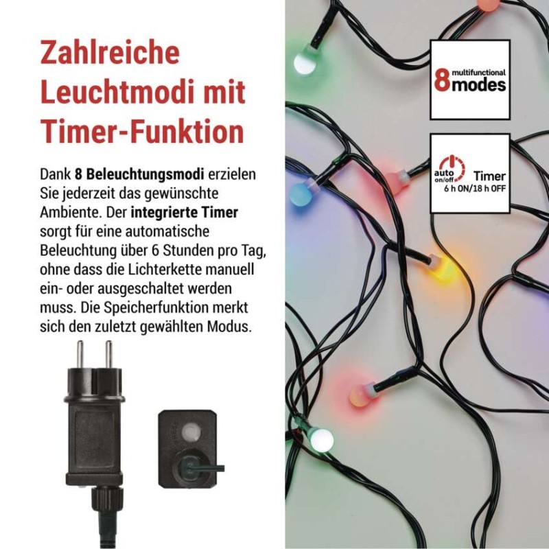 LED Weihnachtslichterkette Cherry–Kugeln, 48 m,Außen und Innen,Multicolor,Programme,Timer