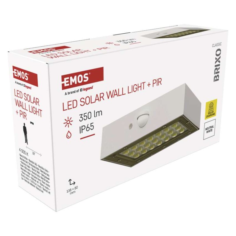 Solarna LED svetilka BRIXO s senzorjem gibanja, bela, nevtralna bela