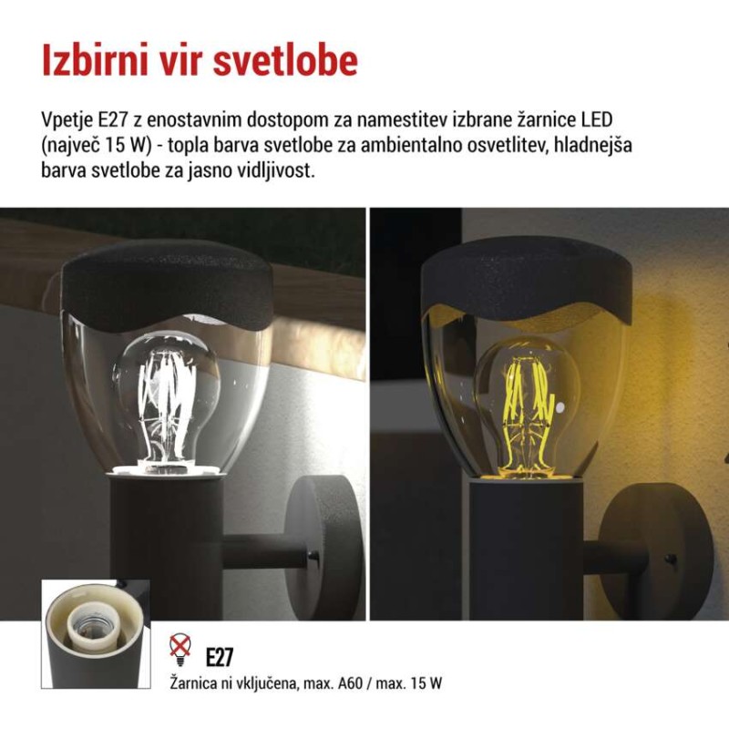 Vrtna stenska svetilka ARTEO s PIR senzorjem, 16,4 x 12 x 29,5 cm, 1 x E27, 15 W