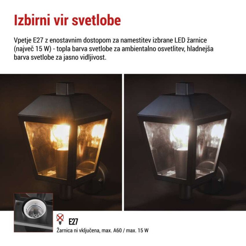 Vrtna stenska svetilka ADENIA, 19,8 x 15 x 27,8 cm, 1 x E27, 15 W