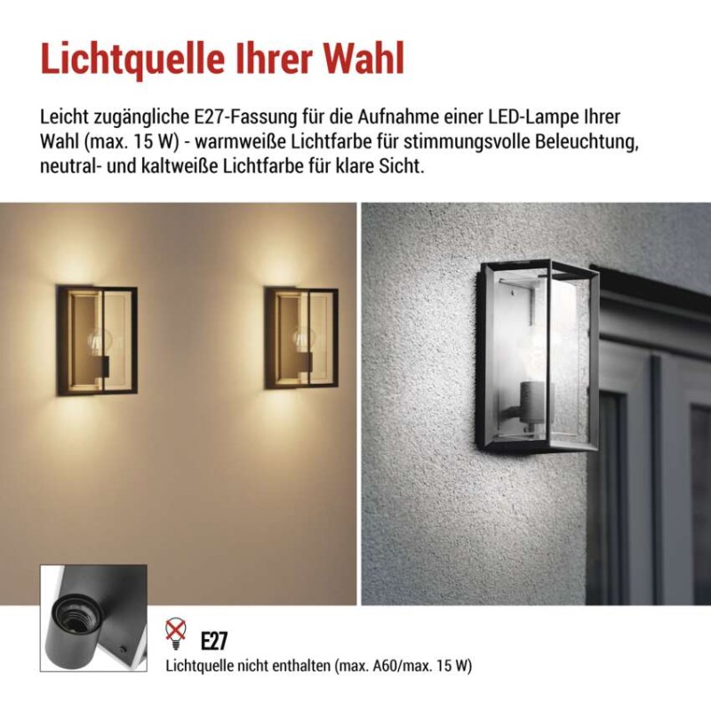 Garten-Wandleuchte MALVA, 13 x 12 x 25 cm, 1 x E27, 15 W