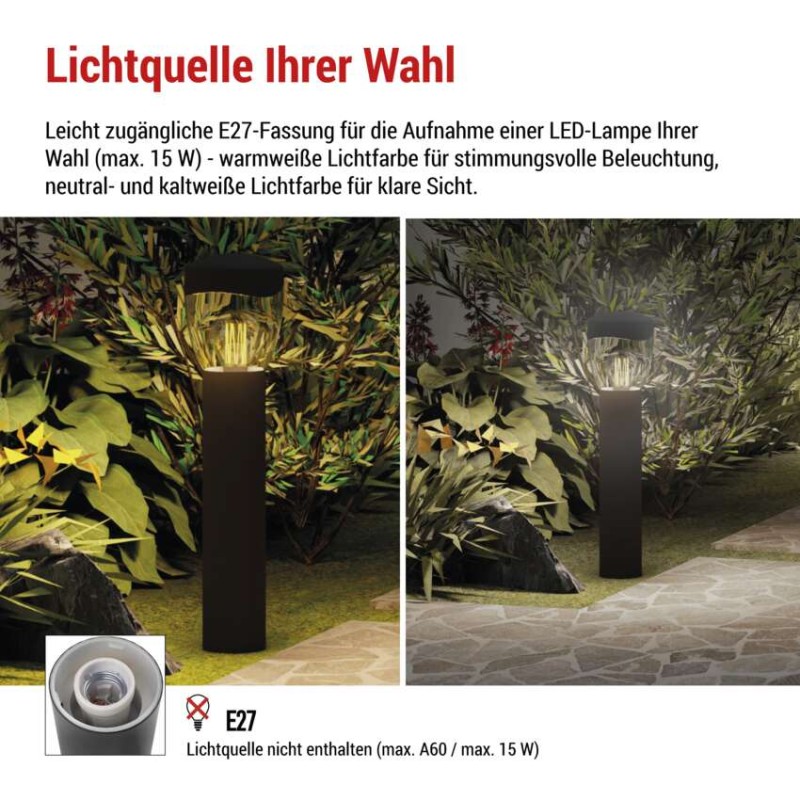 Garten-Pollerleuchte ARTEO, 12 x 12 x 50 cm, 1 x E27, 15 W