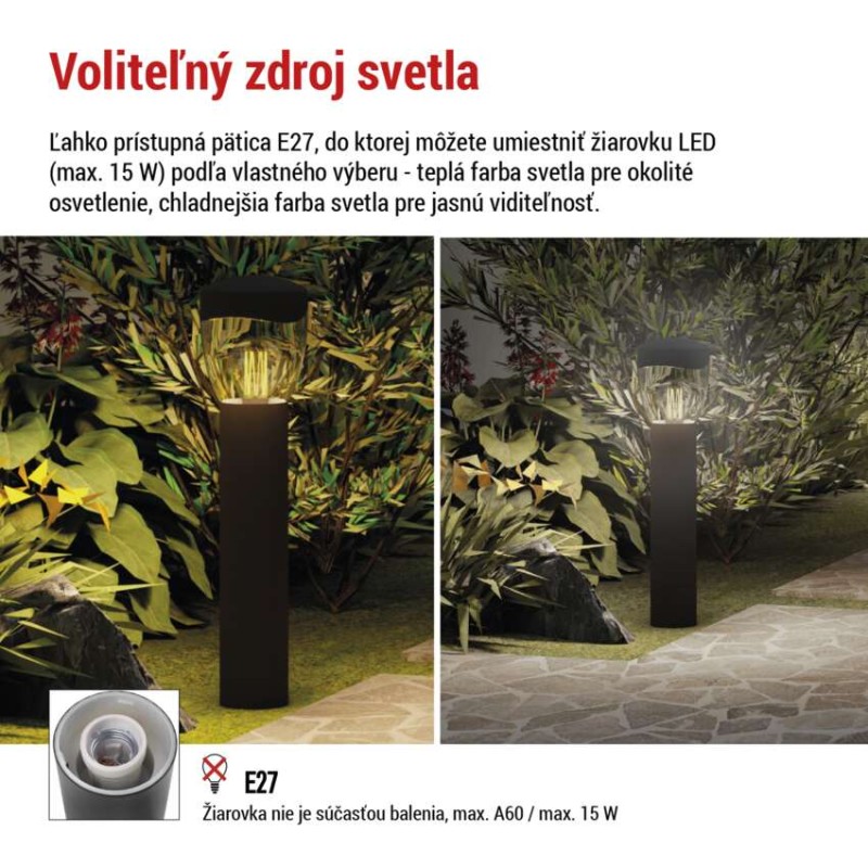 Záhradné stĺpikové svietidlo ARTEO, 12 x 12 x 80 cm, 1 x E27, 15 W