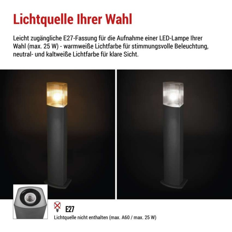 Garten-Pollerleuchte LANA, 15,4 x 13,3 x 75 cm, 1 x E27, 25 W