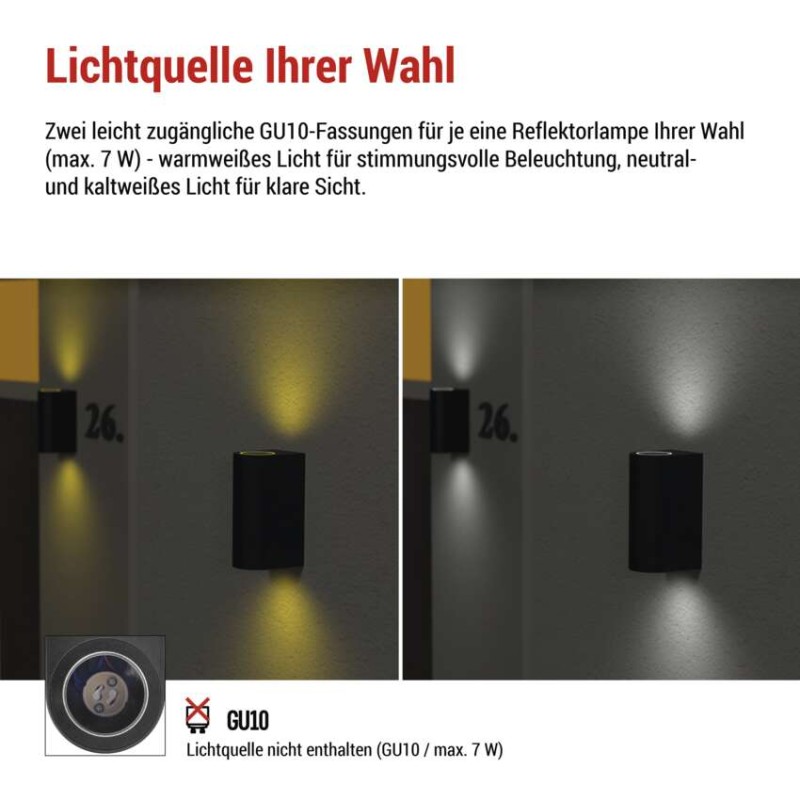 Garten-Wandleuchte OCULUS, 8,8 x 6,7 x 15,3 cm, 2 x GU10, 2× 7W