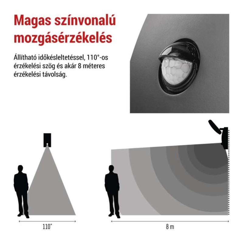 LED kerti fali lámpa NIKA szürkületérzékelővel, 12 x 12 x 20 cm, 12,8 W, meleg fehér