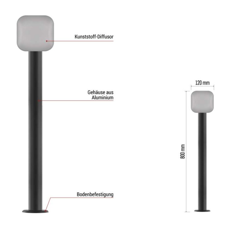 LED Garten-Pollerleuchte NIKA, 12 x 12 x 80 cm, 12,5 W, warmweiß