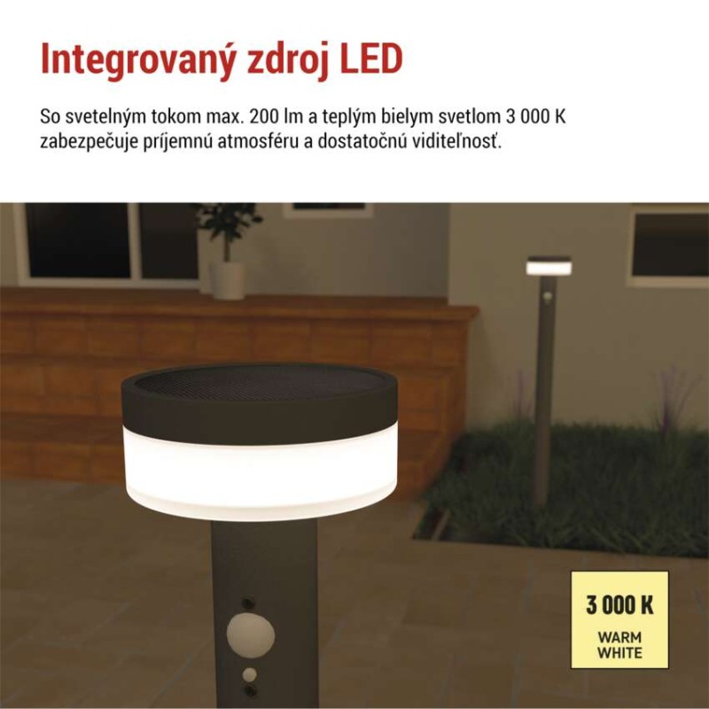 LED záhradné solárne stĺpikové svietidlo TERION, senzor súmraku, 12,5 x 12,5 x 80 cm