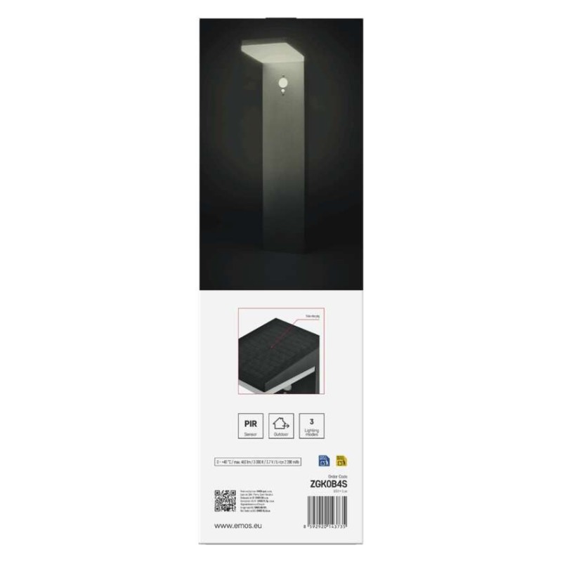 LED dārza gaismeklis kolonna, saules, PIR, VEREA, 10,7 × 15,4 × 50 cm