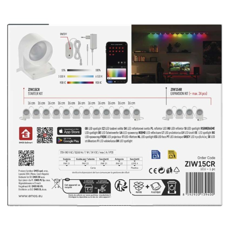 GoSmart LED-Strahler - 255 cm Kette, 12 Teile, 7 W, RGBIC+CCT, dimmbar, WiFi