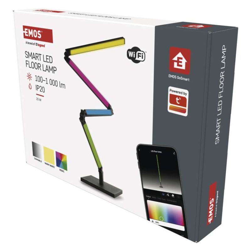 GoSmart LED stojaca lampa, čierna, 175 cm, teplá biela / RGBIC WiFi