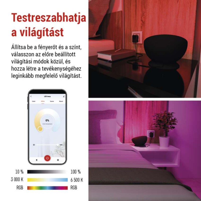 GoSmart LED hangulatlámpa, fekete, meleg fehér–hideg fehér/ RGB, WiFi