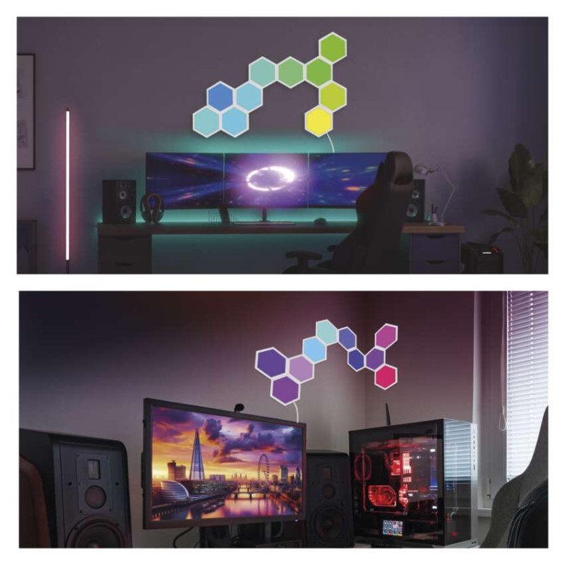 GoSmart LED gaismeklis Hexagon, paplašināšanas kompl. 3 daļas, 1,8W, RGBIC dimmējams, WiFi