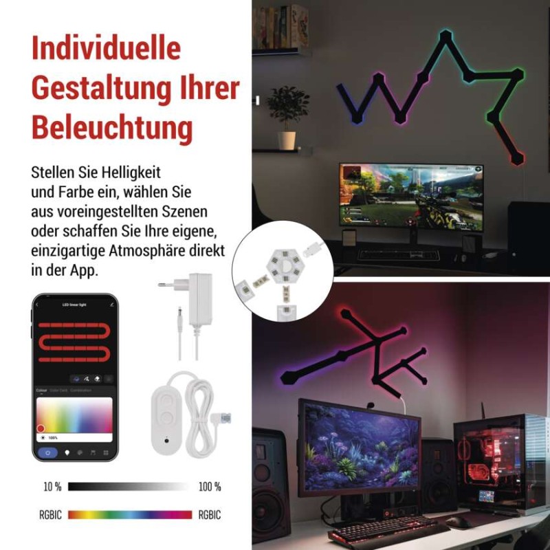 GoSmart LED Leuchte Lines schwarz, 9 Teile, 34 W, RGBIC dimmbar, WiFi