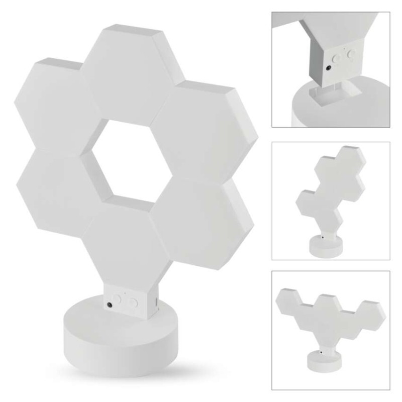 GoSmart LED stolná lampa Hexagon biela, 6 častí, RGBIC stmievateľná, WiFi