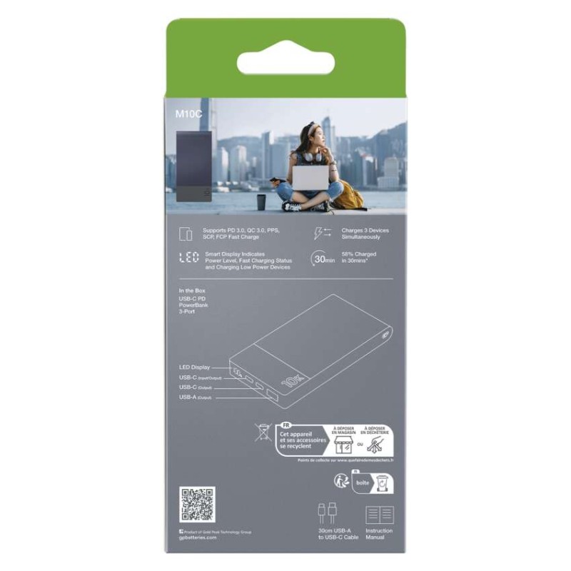 GP M2+ Series powerbank, 10 000 mAh, 22,5 W, modra