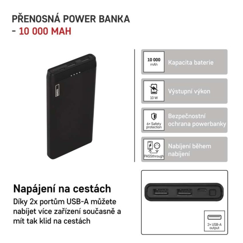 Powerbanka EMOS Alpha 10S, 10 000 mAh, 10 W, černá