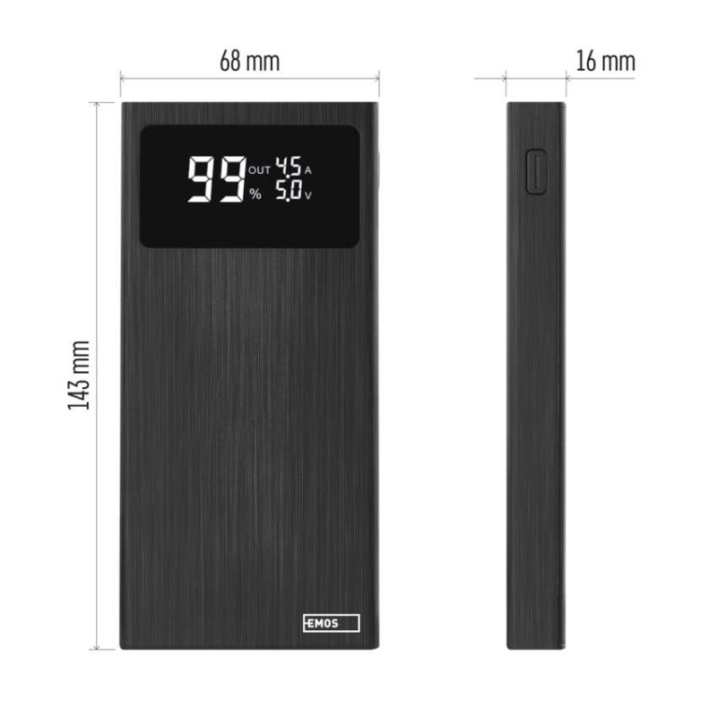Powerbank EMOS BetaQ 10, 10 000 mAh, 22,5 W, schwarz