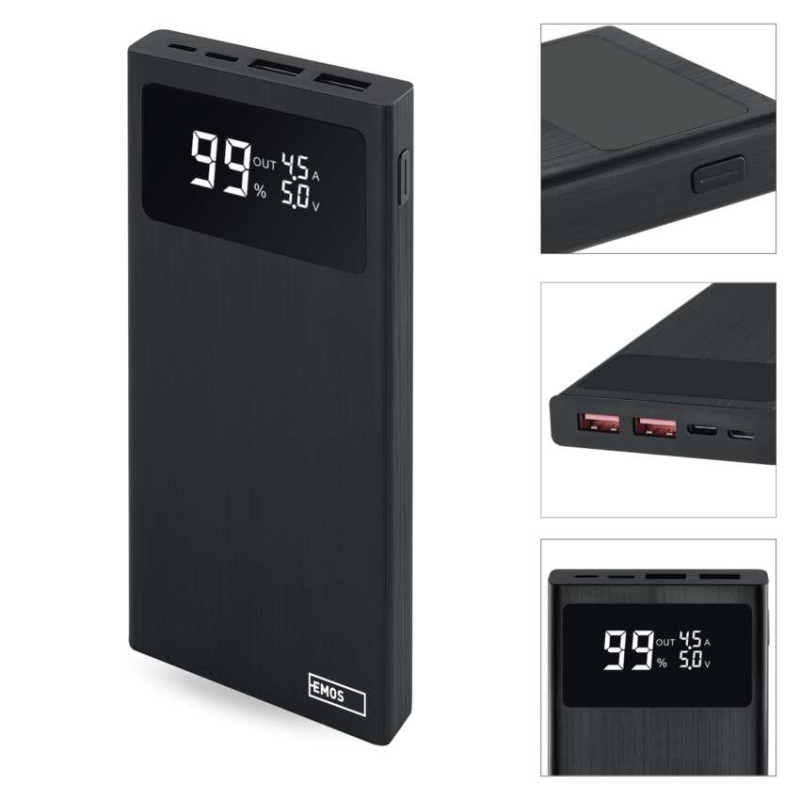 Powerbank EMOS BetaQ 10, 10 000 mAh, 22,5 W, schwarz