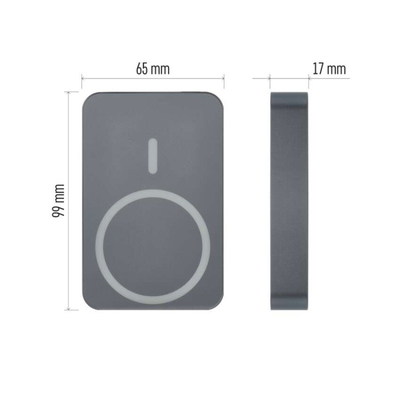 Bezvadu ārējais akumulators WI 1046, 10 000 mAh, 20 W, pelēks