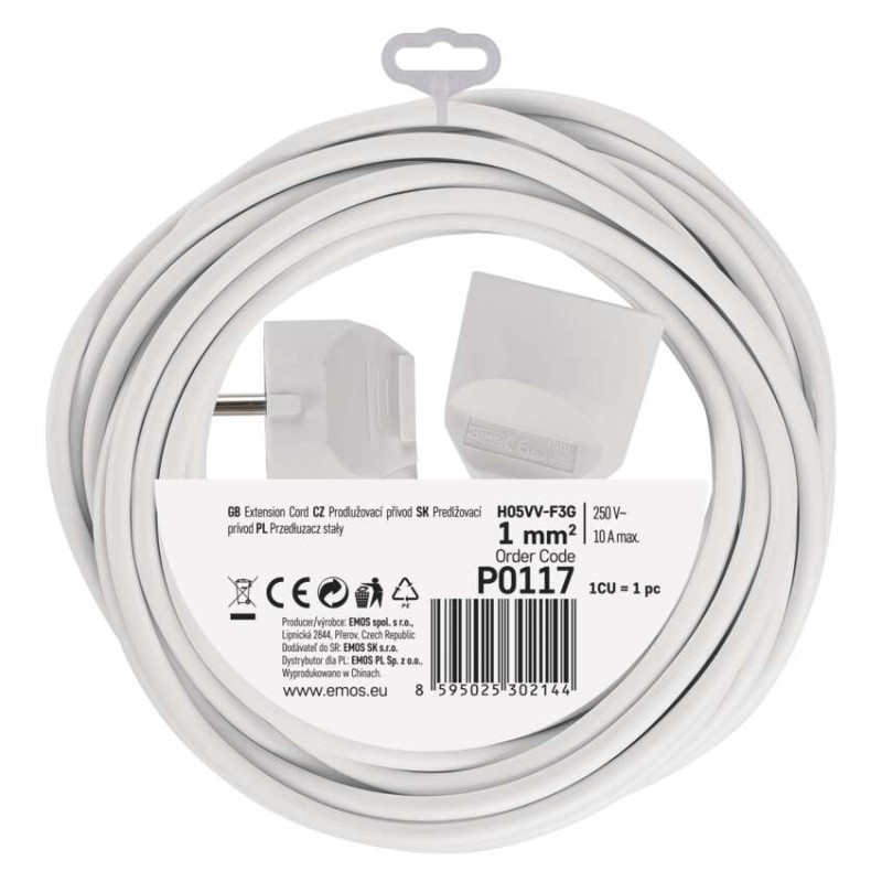 Przedłużacz 7 m / 1 gniazdo / biały / PVC / 1 mm2