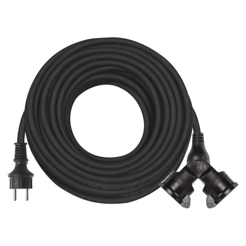 Przedłużacz ogrodowy 25 m / 2 gniazda / czarny / guma / 230 V / 1,5 mm2