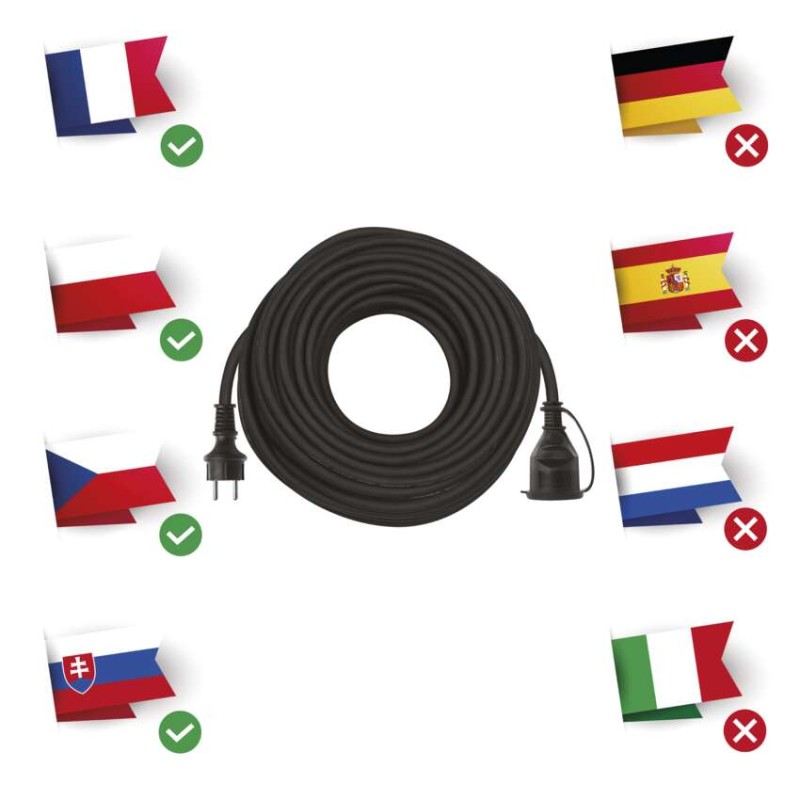 Vonkajší predlžovací kábel 30 m / 1 zásuvka / čierny / guma-neoprén / 230 V / 1,5 mm2