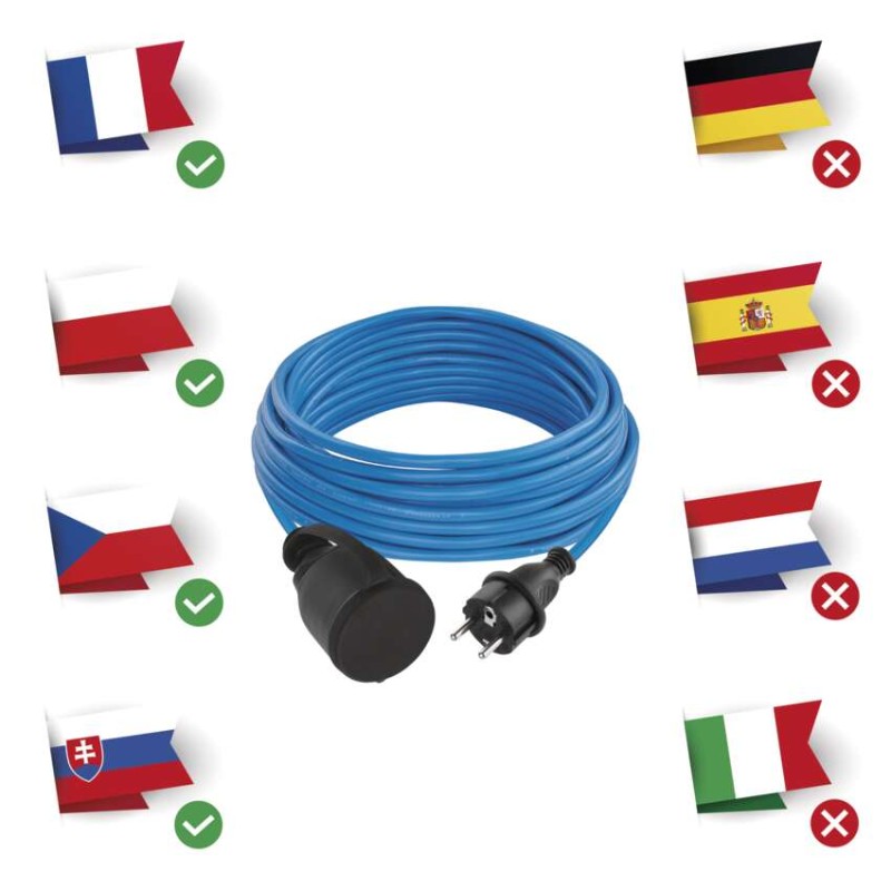 Przedłużacz mrozoodporny / 10 m / 1 gniazdo / niebieski / PVC / 230 V / 1,5 mm2