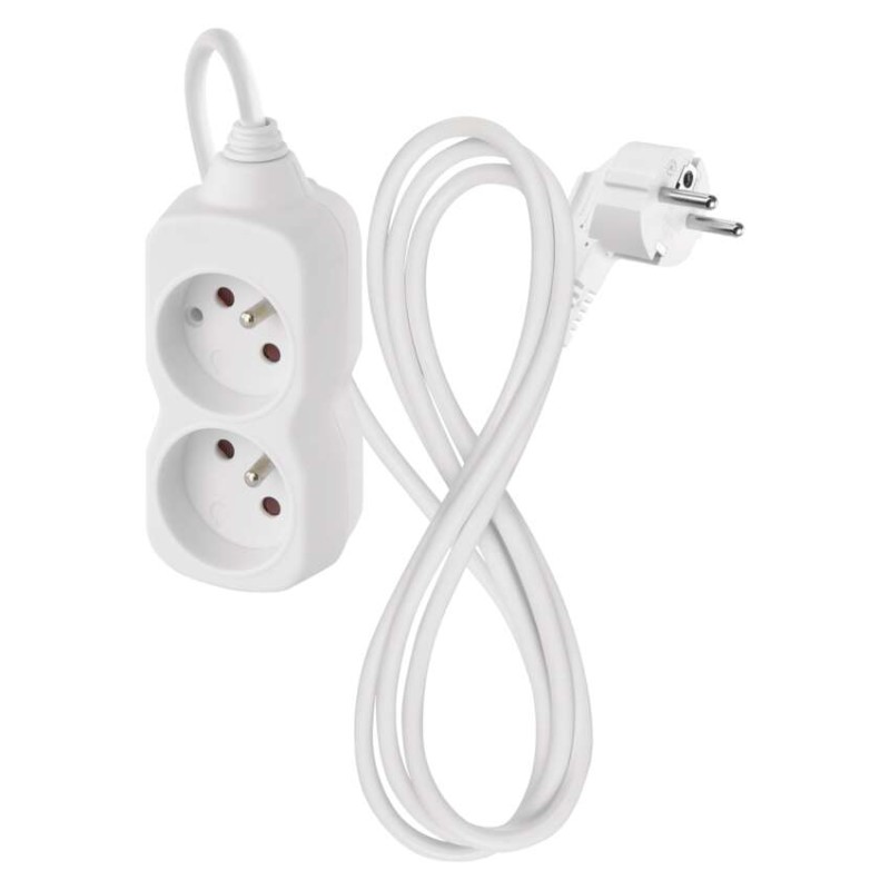 Przedłużacz 1,4 m / 2 gniazda / biały / PVC / 1 mm2