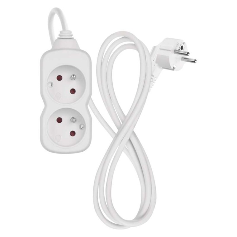 Przedłużacz 1,4 m / 2 gniazda / biały / PVC / 1 mm2
