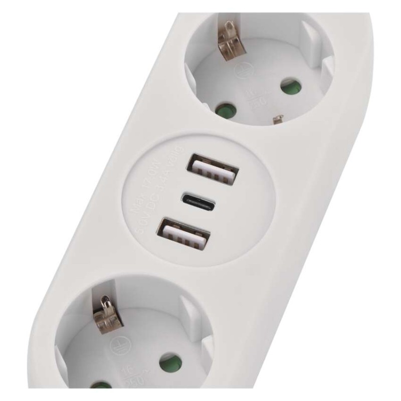EMOS HOSSZABBÍTÓ 2ALJ.+2×USB A+1×USB C, 1,5M