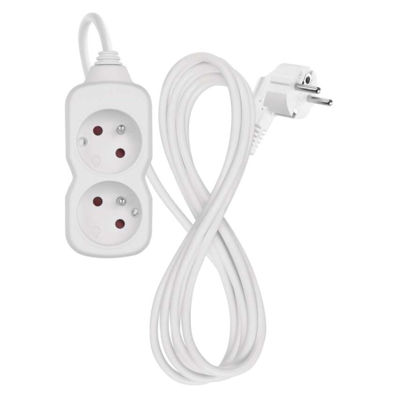 Przedłużacz 2 m / 2 gniazda / biały / PVC / 1 mm2