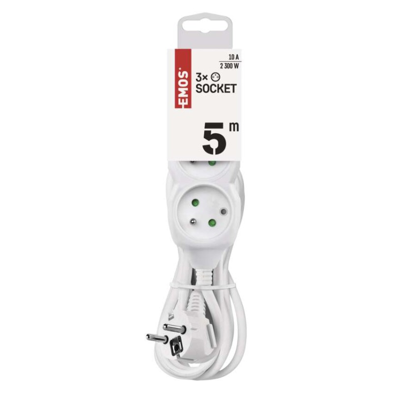 Prodlužovací kabel 5 m / 3 zásuvky / bílý / PVC / 1 mm2