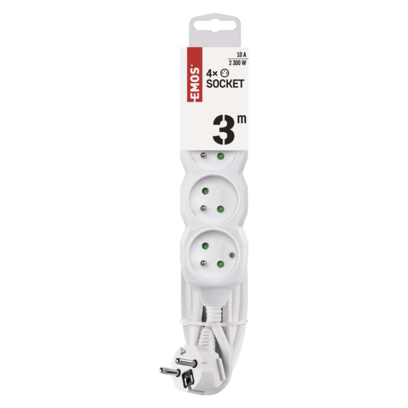 Predlžovací kábel 3 m / 4 zásuvky / biely / PVC / 1 mm2