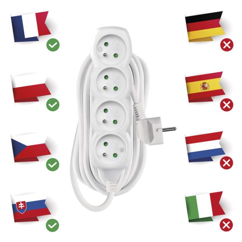 Przedłużacz 7 m / 4 gniazda / biały / PVC / 1 mm2