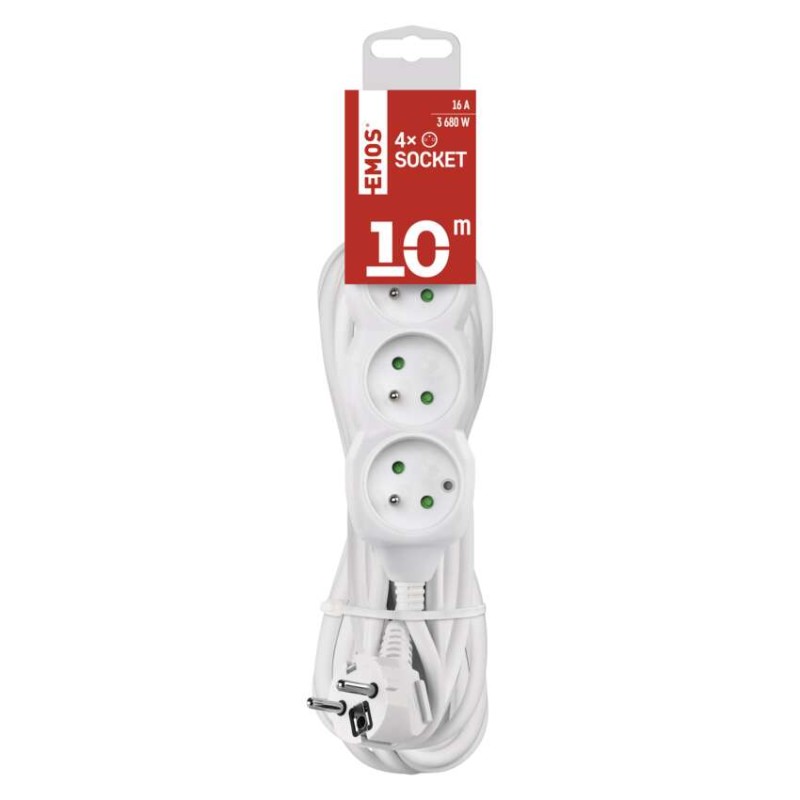 Prodlužovací kabel 10 m / 4 zásuvky / bílý / PVC / 1,5 mm2