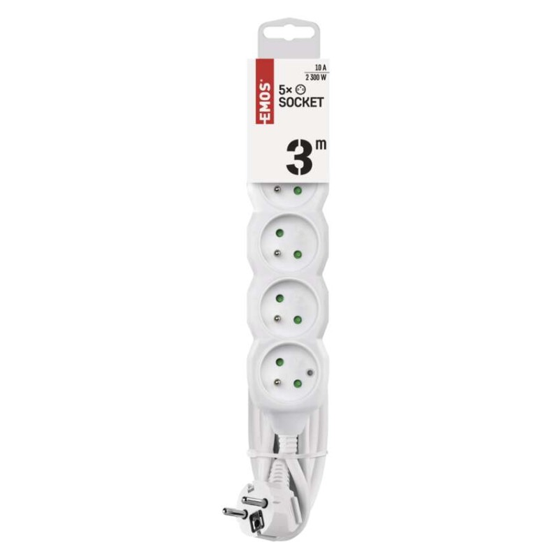 Predlžovací kábel 3 m / 5 zásuviek / biely / PVC / 1 mm2